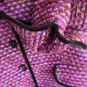 Escada Fuchsia Tweed Blazer with Brown Velvet Trim Pencil Skirt 42